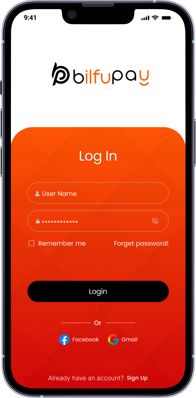 Bilfupay app mock screenshot